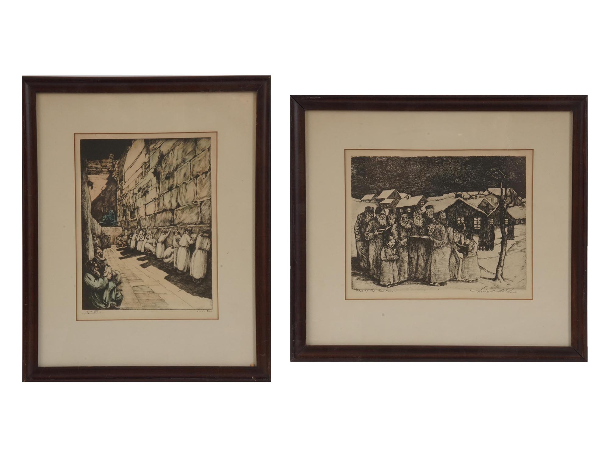 TWO FRAMED JUDAICA ETCHINGS SIGNED LIONEL S REISS PIC-0